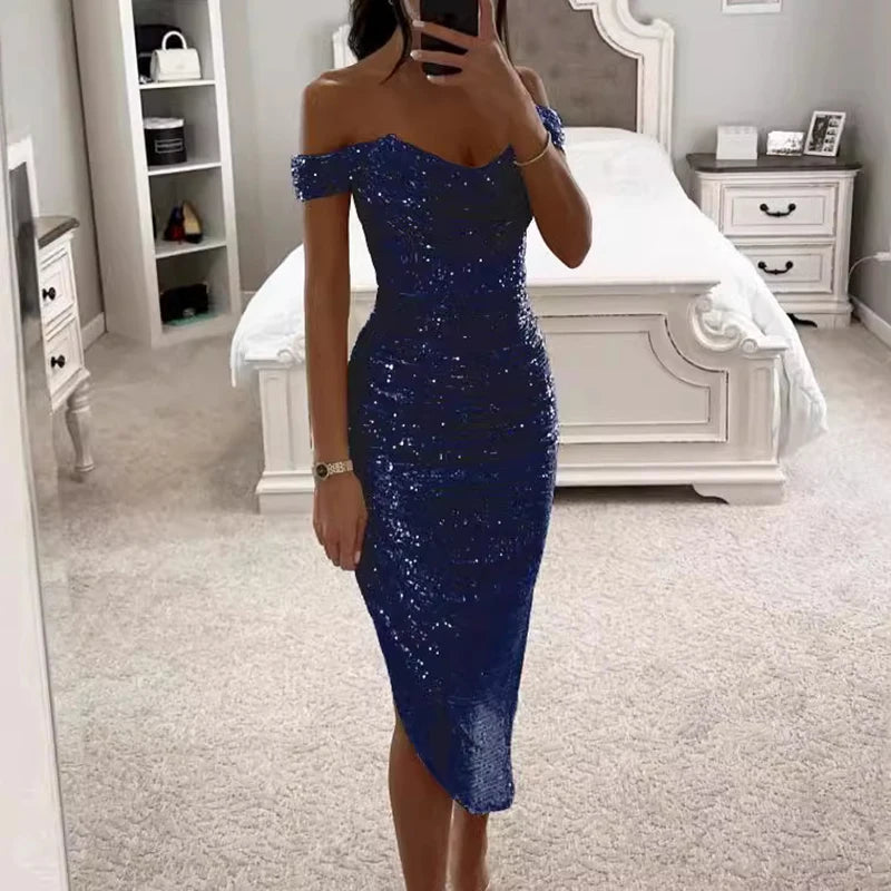 Vestido Longo Assimétrico Com Glitter